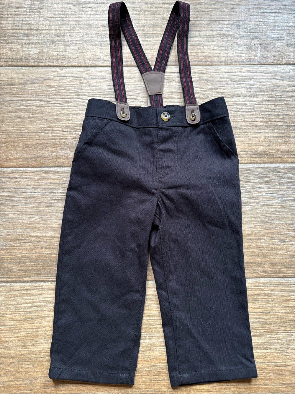 Black Carters Kids' Dress Pants with Stripe Suspenders, Size 12 months